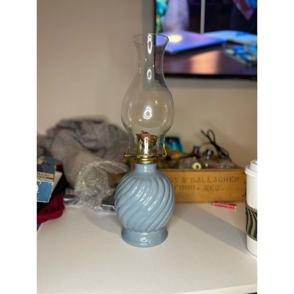 Oil lamp works! Glass globe Hong Kong sky blue - Picture 4 of 16